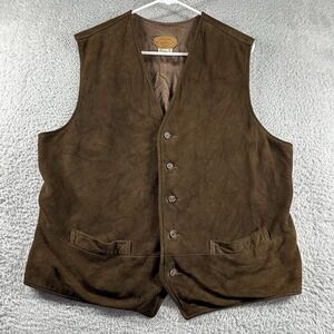 VINTAGE Golden Bear 100% Suede Leather Vest Mens Large Brown Pockets USA‎